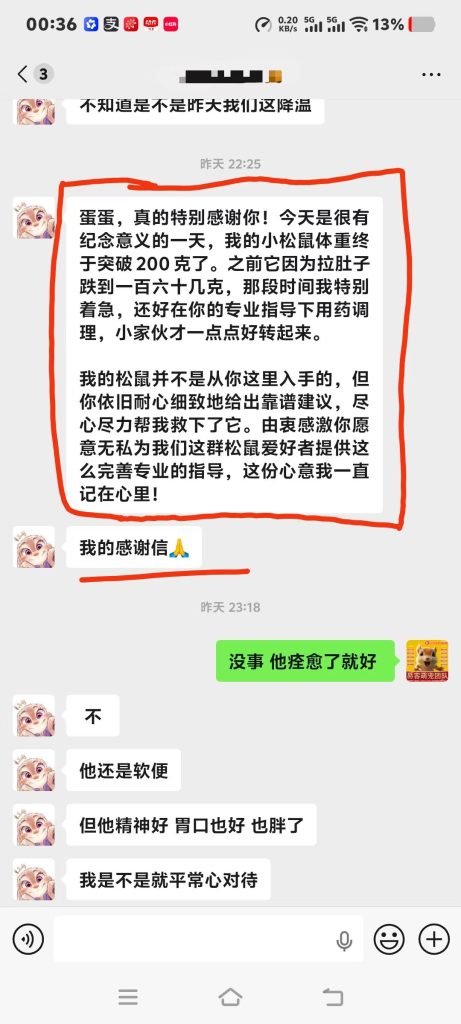 图片[8]-感谢常州小姐姐给我写的感谢信，小松鼠拉稀严重久治不愈，精神不佳，免费协助小姐姐手把手指导急救，从体重160g 终于突破200多克，精神好 吃得多 状态也没问题，非常欣慰。-【易客萌宠官网】